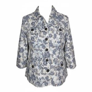 Christopher & Banks Blue Floral Women's linen/rayon Jacket Size Medium